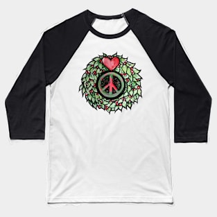 Peace Heart Christmas Wreath Baseball T-Shirt